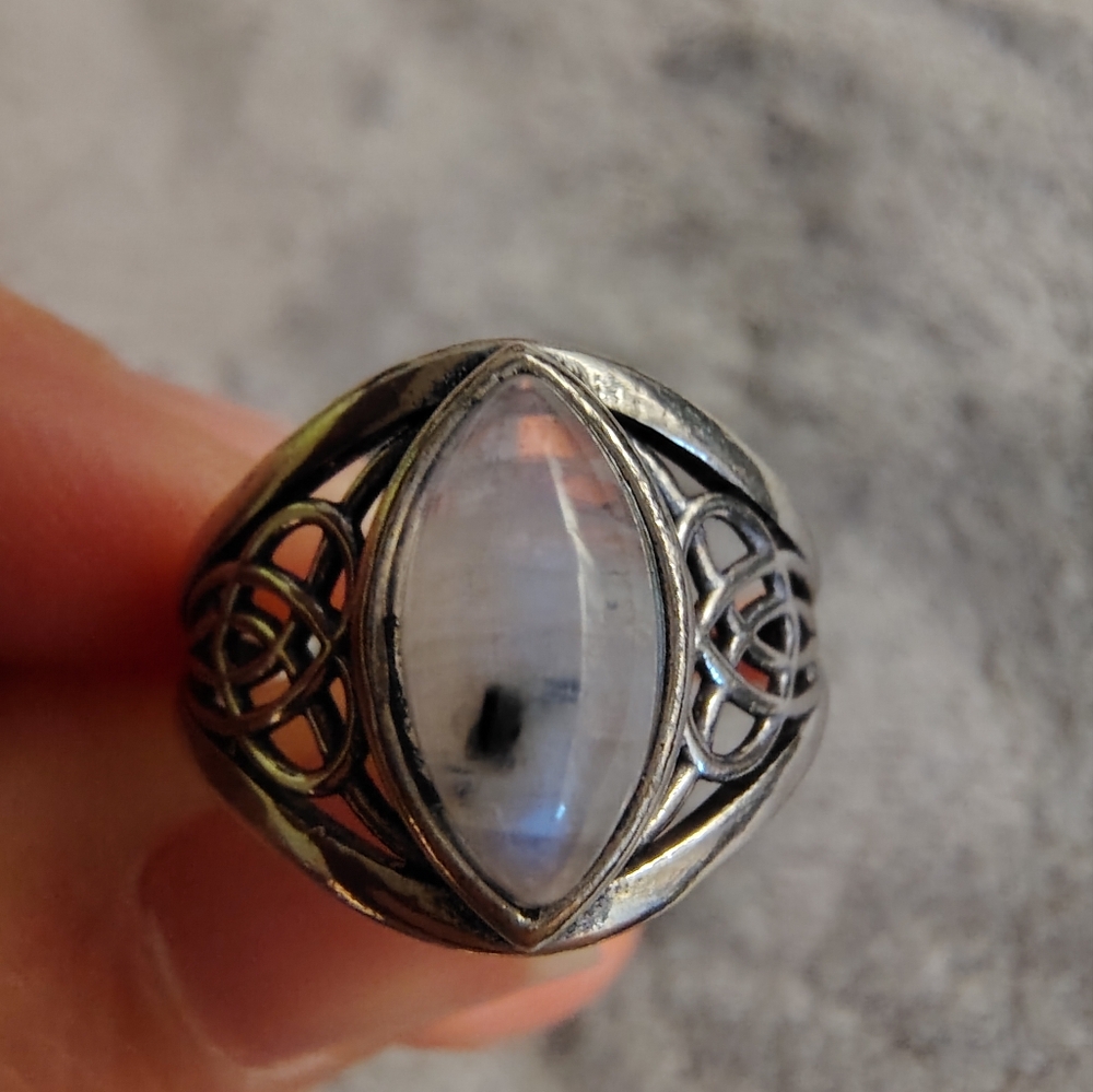 Silver Moonstone Celtic Ring Women's Size 7